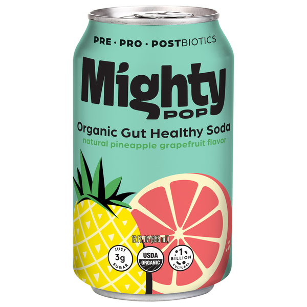 Mighty Pop Organic Pineapple Grapefruit Gut Healthy Soda Same-Day