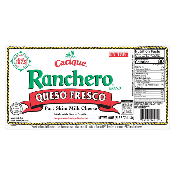 Cacique Ranchero Queso Fresco, 40 oz