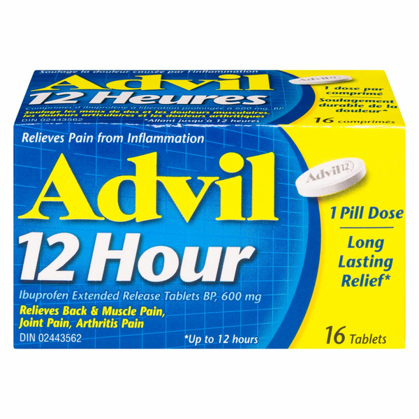 Advil 12 Hour Tablets For Extended Pain Relief, 600 Mg Ibuprofen, 16 ...