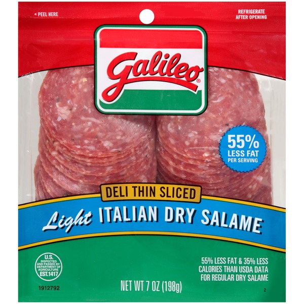 Galileo Salame Deli Thin Sliced Light Italian Dry Salame, 7 oz. (7 oz