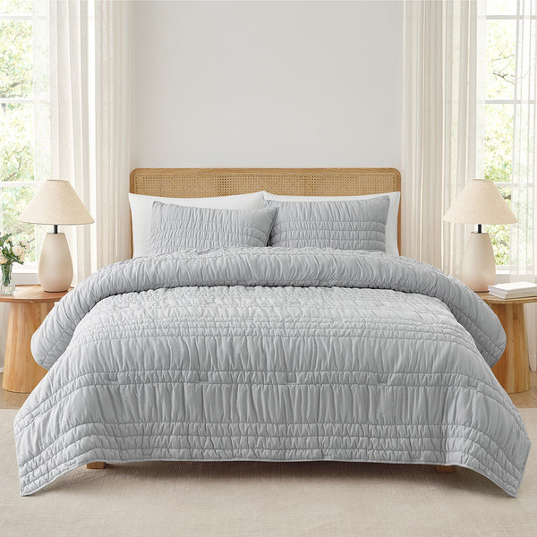 Nestwell King Ruched Comforter 4-Piece Set, 106 x 90 in - Grey Rock