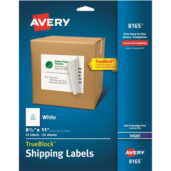 Avery 8-1/2" x 11" True Block White Ink Jet Shipping Labels