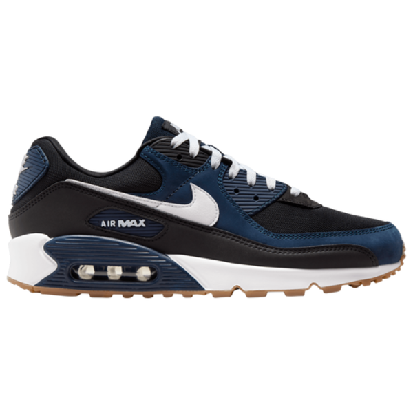Nike Men's Air Max 90 Casual Shoes - Midnight Navy, White, Black & Gum Med Brown, Size 9.5