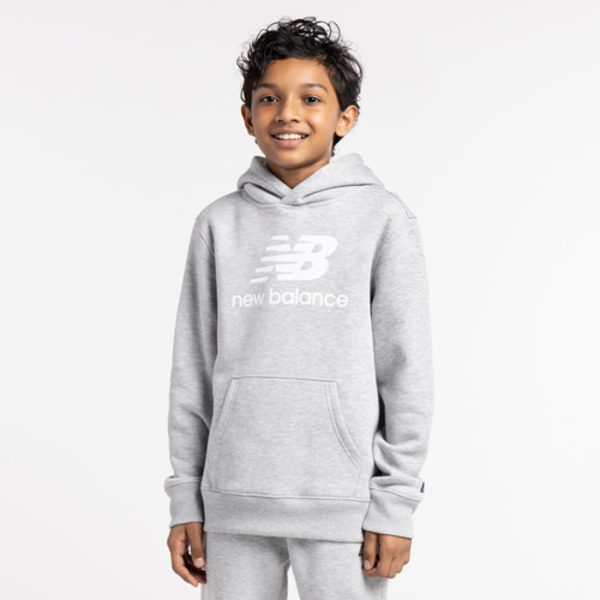 New Balance Boys' Classic Fleece Hoodie, S - Grey Heather/White