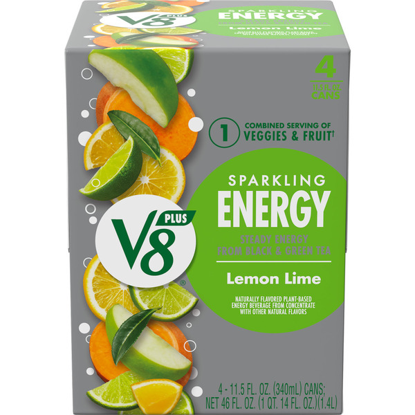 V8 +Energy Sparkling Lemon Lime Juice Energy Drink