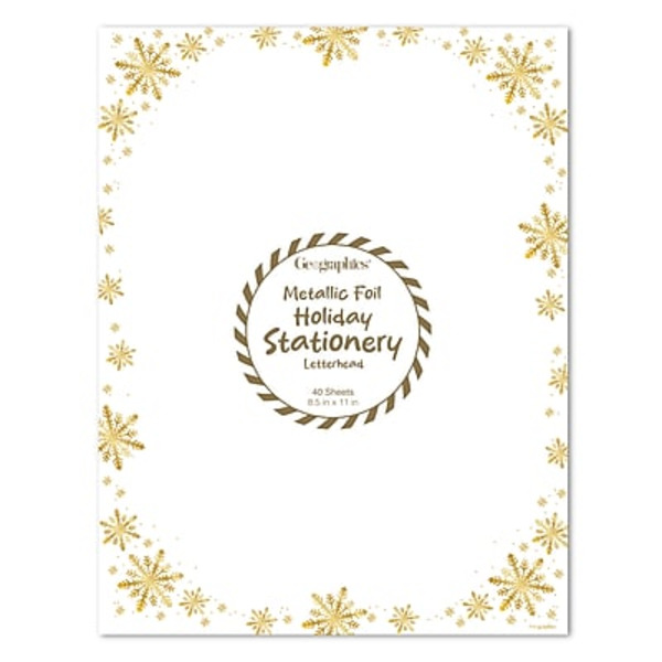 GE ographics Gold Snow Holiday Stationery Letterhead, 8.5 x 11 in