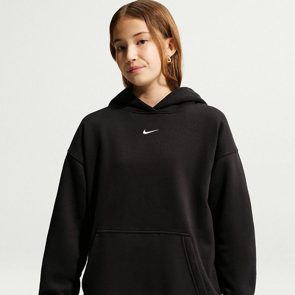 Nike Big Girls Oversized Pullover Hoodie, L - Black/White