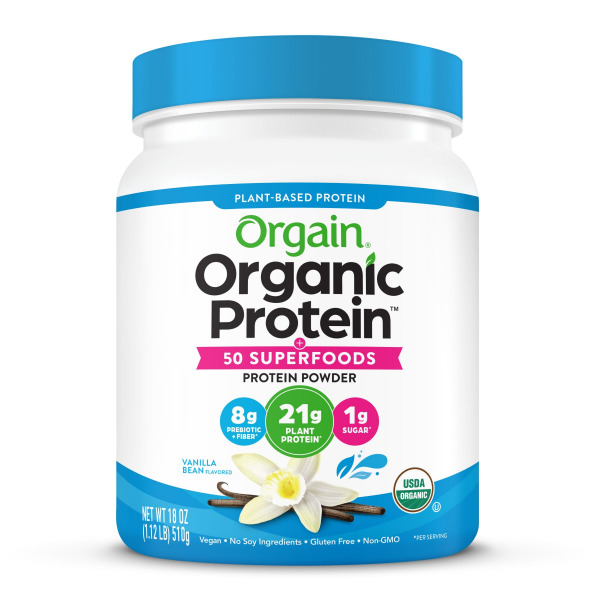Orgain Organic Vegan 21g Protein Powder + 50 Superfoods, Plant Based - Vanilla Bean