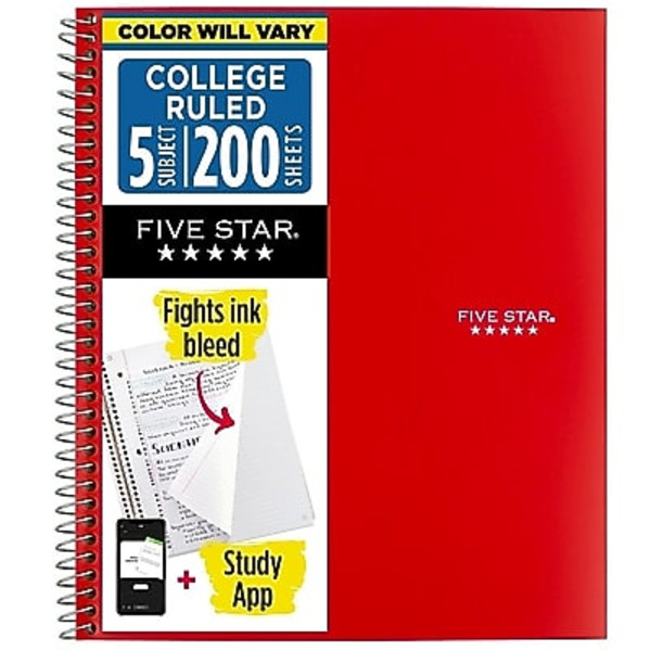 Five Star 06112/06208 8.5" x 11" 200-Sheet Assorted Colors College-Ruled 5-Subject Notebook