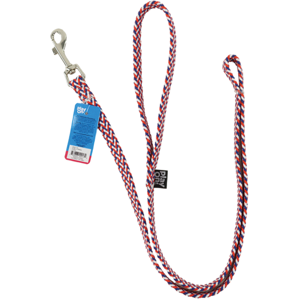 Play On Woven Dog Leash, 5/8 in x 4ft - Red, Blue & White