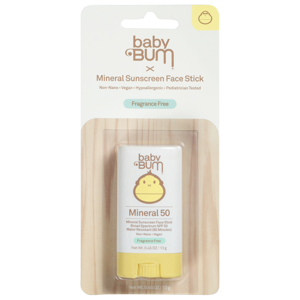 Baby Bum Sunscreen Face Stick, Mineral, Broad Spectrum SPF 50 - 0.45 oz