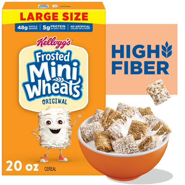 Kellogg's Frosted Mini-Wheats Breakfast Cereal, High Fiber, 48g Whole Grain, Large Size