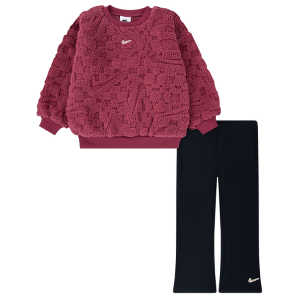 Nike Girls' Infant Cozy Flare Leg Pants Set, 12MO - Black/Sweet Beet