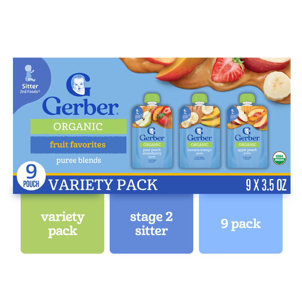 Gerber 2Nd Foods Baby Food Fruit Favorites 3.5 Oz Pouches (Pack Of 9) Variety Pack