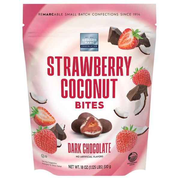 Edward Marc Chocolatier Dark Chocolate Strawberry Coconut Bites, 18 oz