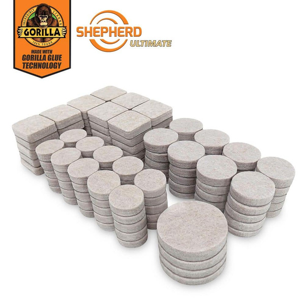 Shepherd Ultimate Assorted Beige Self-adhesive Furniture Sliders, Felt Pads Value Pack With Gorilla Glue Technology (134-piece)
