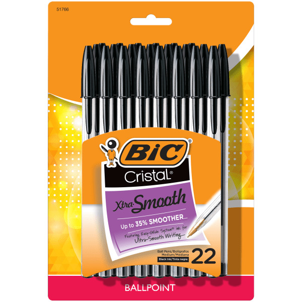 BIC Cristal Xtra Smooth Black Ink Ballpoint Pens