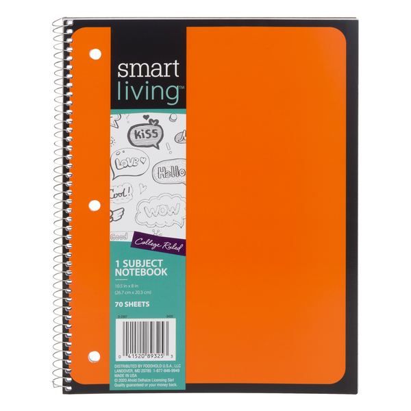 Same Notebook Stop & Shop Smart Living Notebook, 1 Subject, Orange, College Ruled, 70 ...