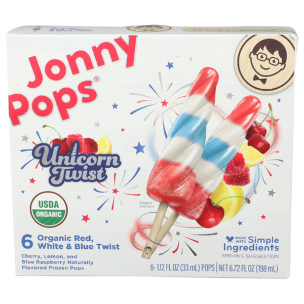 Jonny Pops Organic Red, White & Blue Unicorn Twist Pops 6 Pack