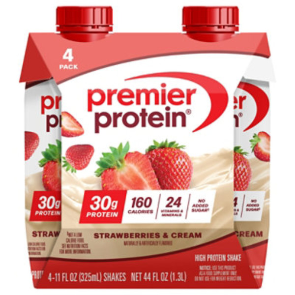 Premier Protein Shake Strawberries & Cream, 30g Protein, 11 Fl Oz, 4 Ct