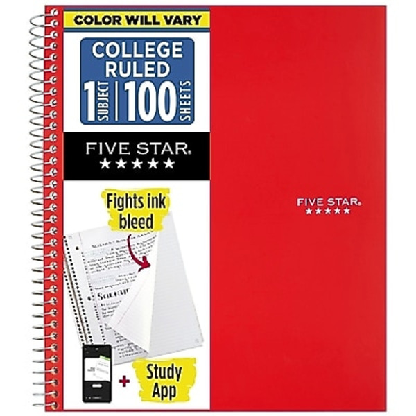 Five Star Notebook, 1 Subject, College Ruled, 100 Sheets