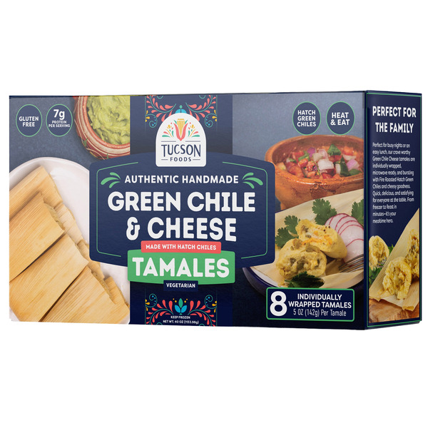 Tucson Foods Authentic Handmade Green Chile & Cheese Tamales, 5 oz, 8-count