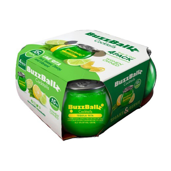 BuzzBallz Tequila Margarita Cocktails, 4-Pack 200ml, 30 Proof (15