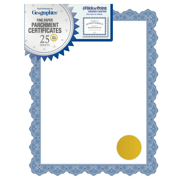 GE ographics 8.5" x 11" 24 Pound Blue Optima Recycled Certificate Colored Paper