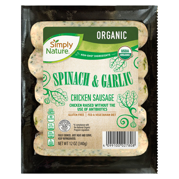 SIMPLY NATURE Organic Spinach Chicken Sausage, 5 Count