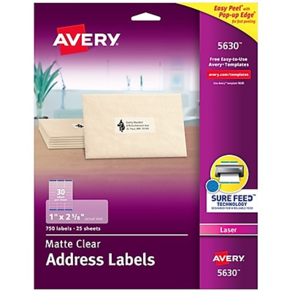 Avery 1" x 2-5/8" Matte Clear Sure Feed Technology Laser Easy Peel Address Labels