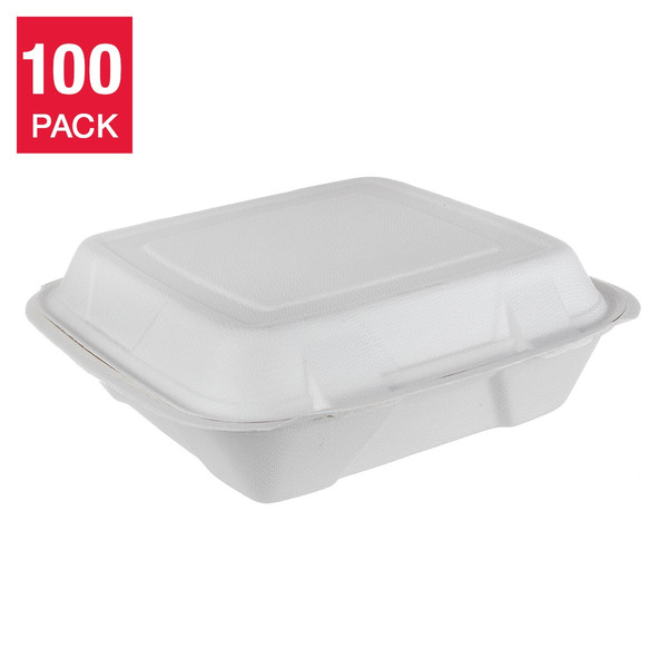 iECO Hinged Bagasse Containers, 9 x 9 Inch