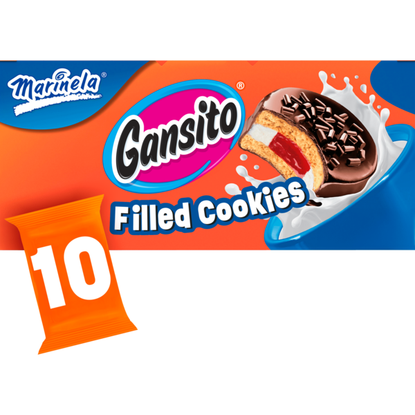 Marinela Gansito, Strawberry and Crème Filled Cookies, 10 pack
