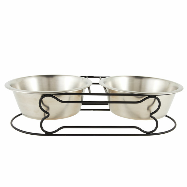 Top Paw Elevated Stainless Steel Double Diner Dog Bowl