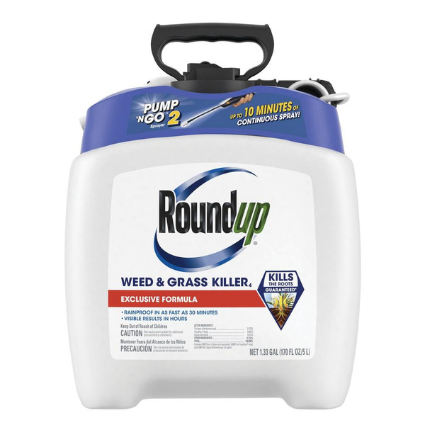 Roundup 1.33 Gal. Weed & Grass Killer₄ With Pump 'n Go 2 Sprayer, Use In And Around Flower Beds, Trees, And More