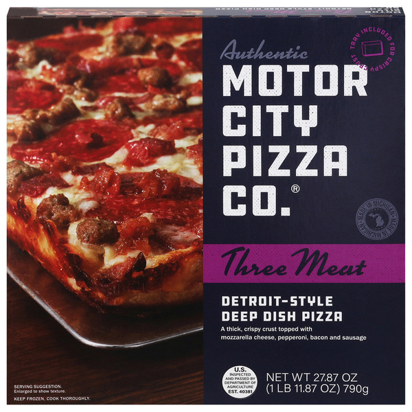 Motor City Pizza Co. Pizza, Deep Dish, Detroit-Style, Three Meat