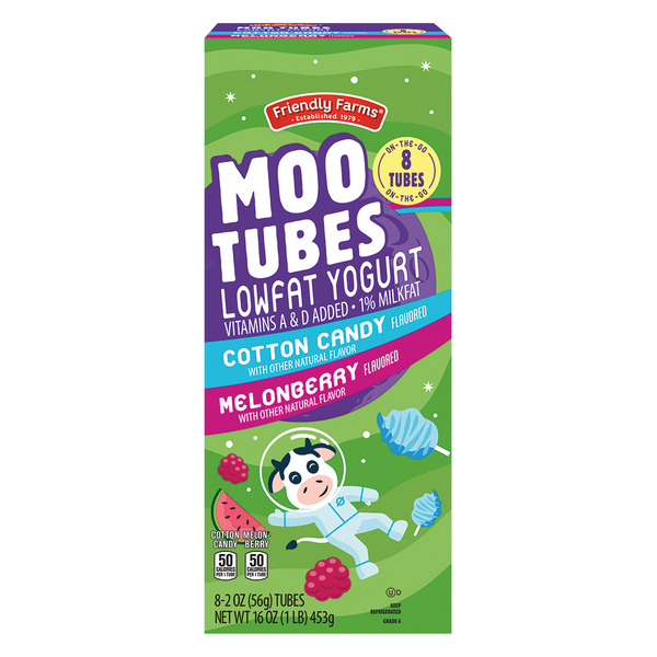 Friendly Farms Moo Tubes Cotton Candy and Melonberry Yogurt Same