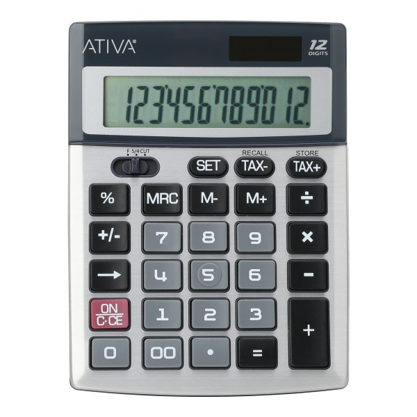 Ativa 12-Digit Desktop Calculator - Silver & Black