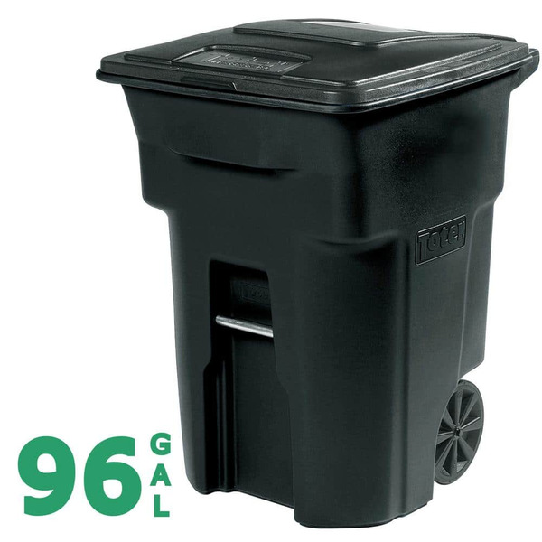 Toter 96 Gal. Black Rolling Outdoor Garbage/trash Can With Wheels And Attached Lid