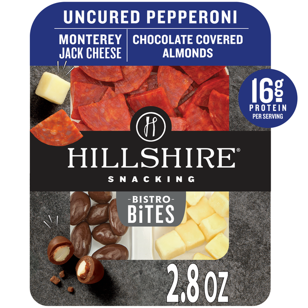 Hillshire Farm Snacking Protein Bistro Bites Pepperoni and Monterey Jack Cheese and Chocolate Covered Almonds, 2.8 oz