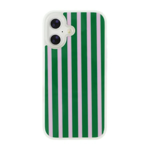 Micase iPhone 16 Tempered Phone Case - Green & Pink Stripe, MagSafe Compatible