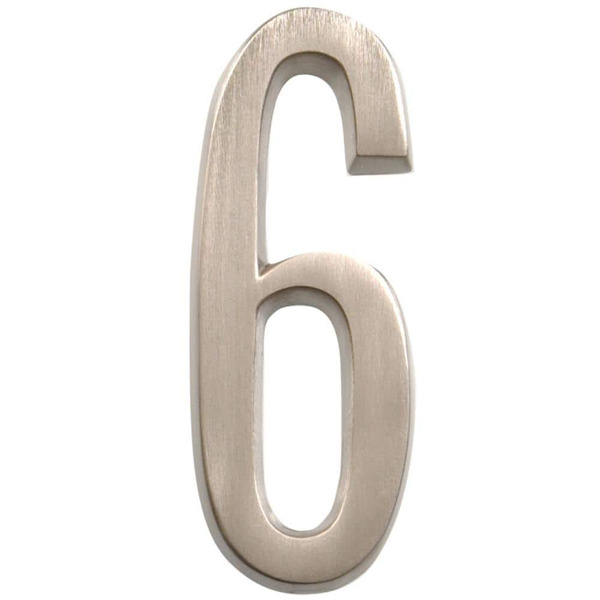 Everbilt 4 In. Satin Nickel Flush Mount Self-adhesive House Number 6