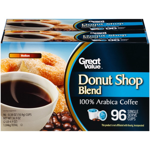 Great Value Donut Shop Blend Medium 100 Arabica Single Serve Cups Coffee (0.38 oz) Instacart