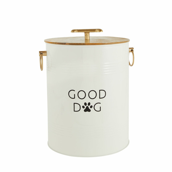 Pet Smart Top Paw Good Dog Wood Lid Storage Tin - White, Black & Brown