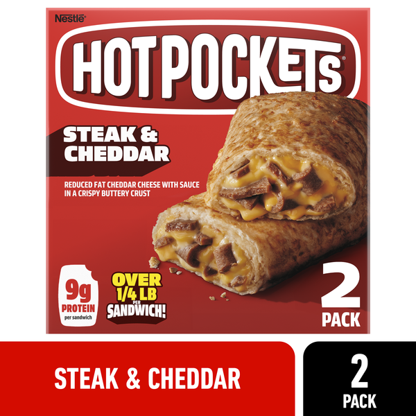 Hot Pockets Steak And Cheddar Frozen Snacks In A Crispy Buttery Crust