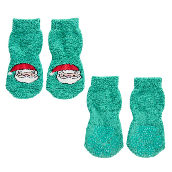 Merry & Bright Santa Holiday Dog Socks, L - Green