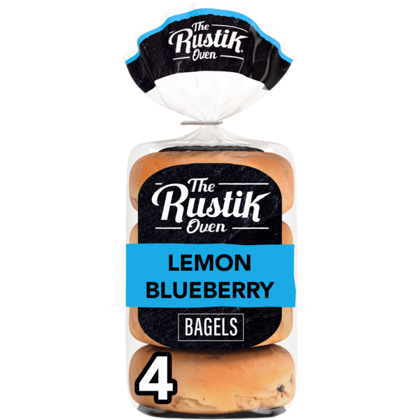 The Rustik Oven 4 ct, Lemon Blueberry, Bagels, Fruit Bagels, 16.8 oz
