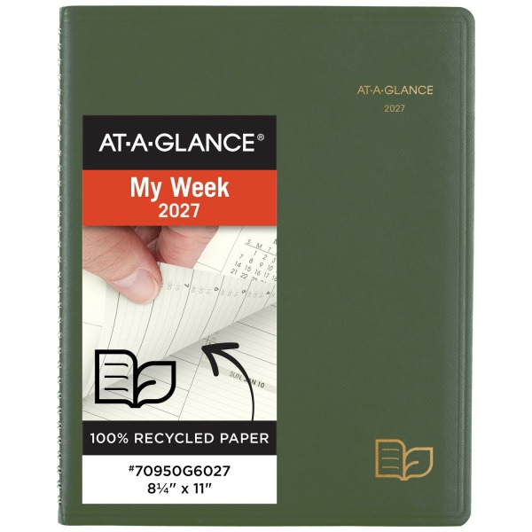 AT-A-GLANCE Recycled Weekly & Monthly Appointment Book, My Week 2027, 8 1/4 x 11 in