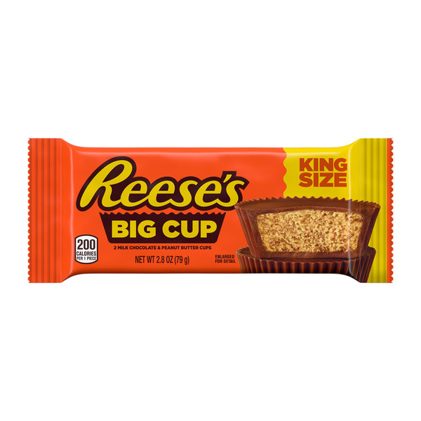 Reese's Big Cup Milk Chocolate King Size Peanut Butter Cups, Candy Pack, 2.8 oz