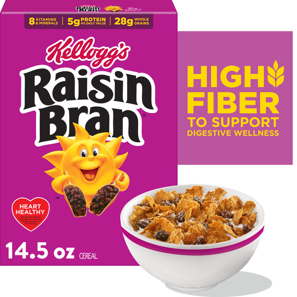 Kellogg's Raisin Bran Breakfast Cereal, High Fiber, 28g Whole Grain