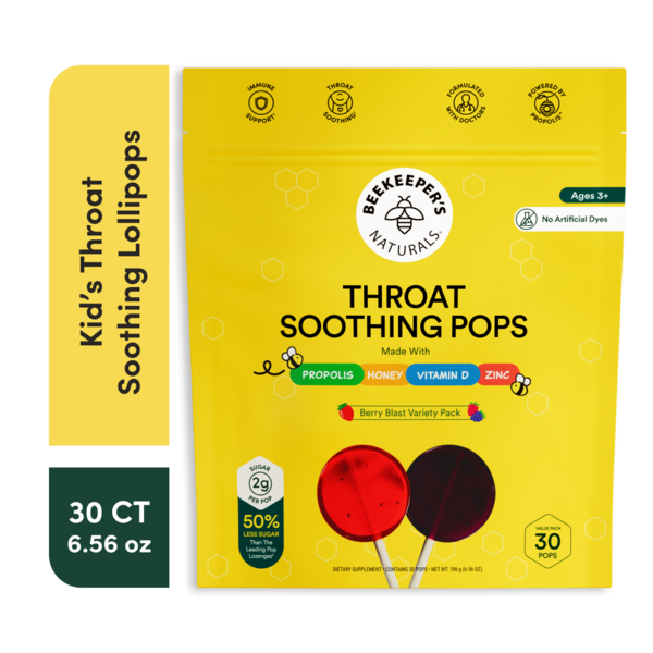 Beekeeper's Naturals Kid's Throat Soothing Lollipops, Strawberry +